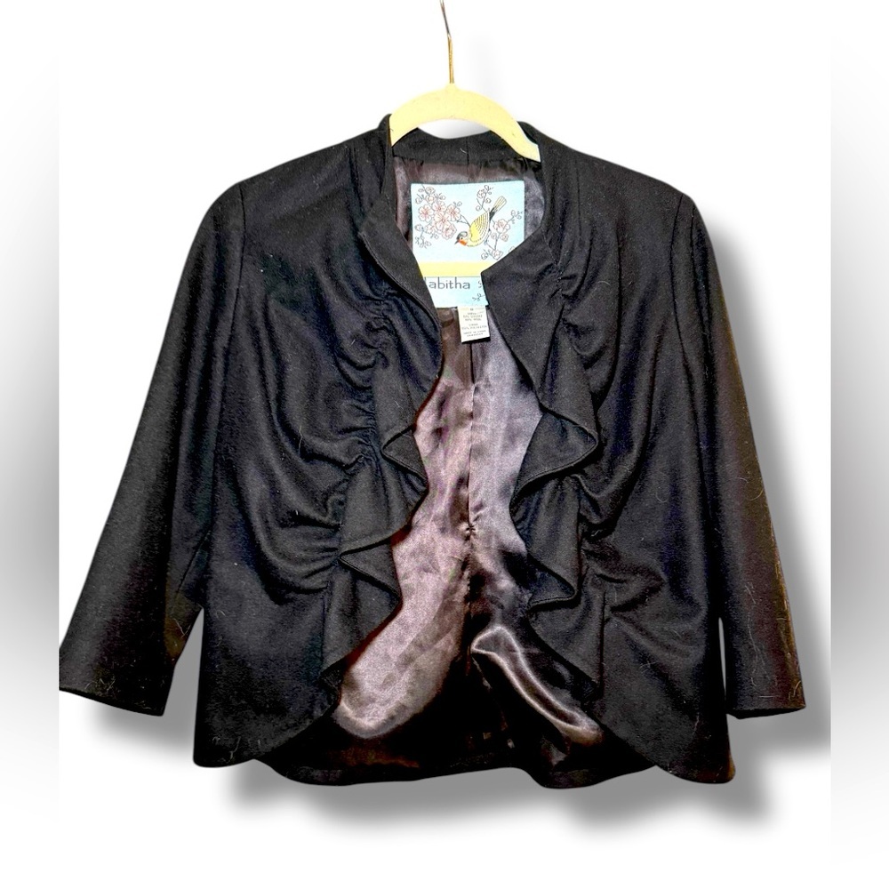 Tabitha  Women's Anthropologie Black Ruffle Short  Jacket Blazer Wool Blend Sz 6